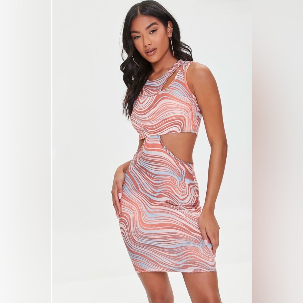 Layered Marble Print Bodycon Dress